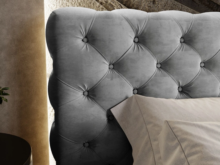 Łóżko tapicerowane z pojemnikiem i stelażem 180x200 Apollo Szare