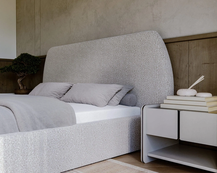 Łóżko tapicerowane z pojemnikiem i stelażem 160x200 cm Blossom Szare