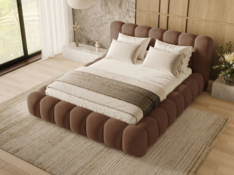 Łóżko tapicerowane z pojemnikiem i stelażem 160x200 Averia Brązowy