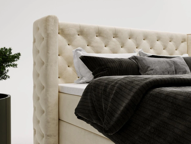 Łóżko kontynentalne z pojemnikiem na pościel 140x200 cm Lion Kremowe