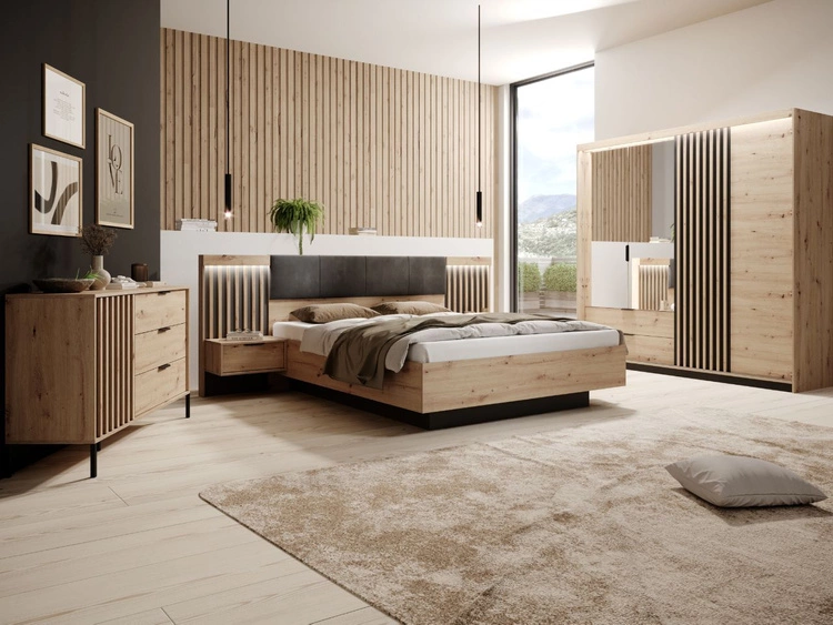 Łóżko drewniane 160x200 Turia Dąb Artisan, Antracyt