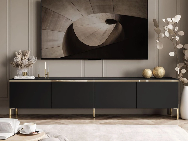 Szafka RTV w stylu glamour z oświetleniem LED Celle czarny mat