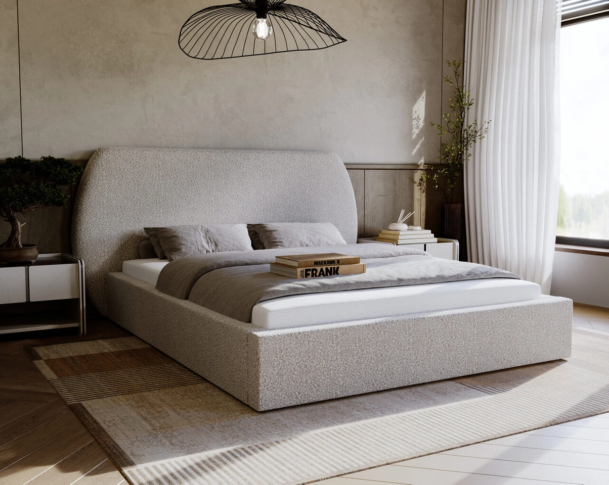 Łóżko tapicerowane z pojemnikiem i stelażem 160x200 cm Blossom Szare