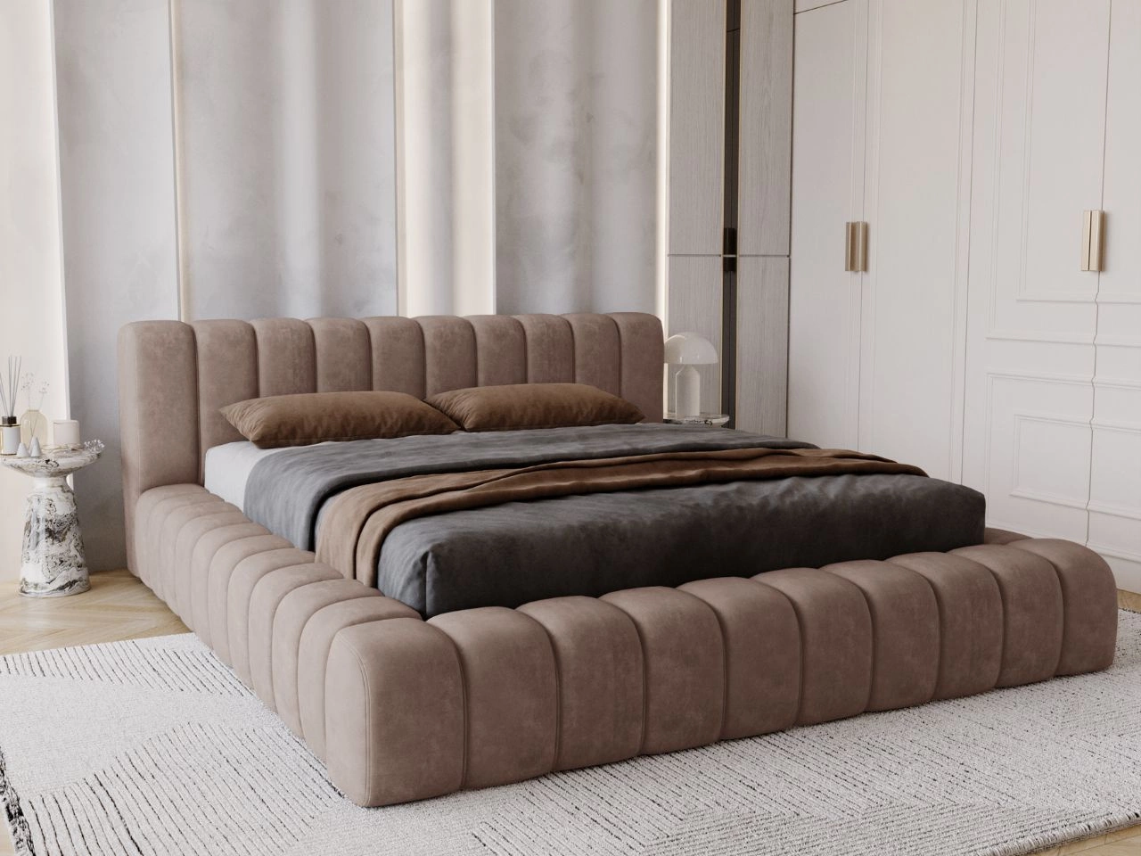 Łóżko tapicerowane z pojemnikiem na pościel i stelażem 120x200 Italia Brązowe