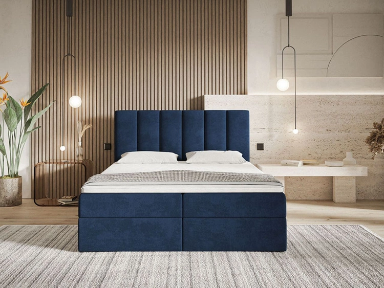 Łóżko kontynentalne z pojemnikiem na pościel 120x200 Cascada ciemnoniebieskie