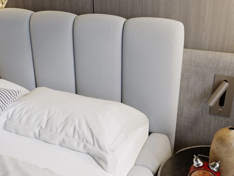 Łóżko tapicerowane z pojemnikiem i stelażem 200x200 Cloud Jasny szary