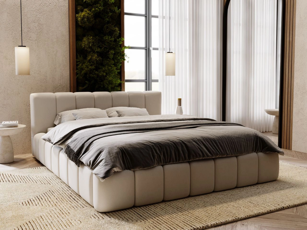 Łóżko tapicerowane z pojemnikiem i stelażem 160x200 Split Jasny szary