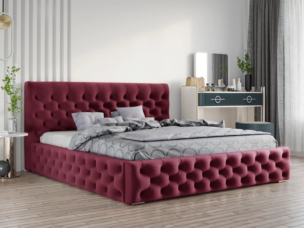 Pikowane łóżko chesterfield Velutto 140x200 Czerwone