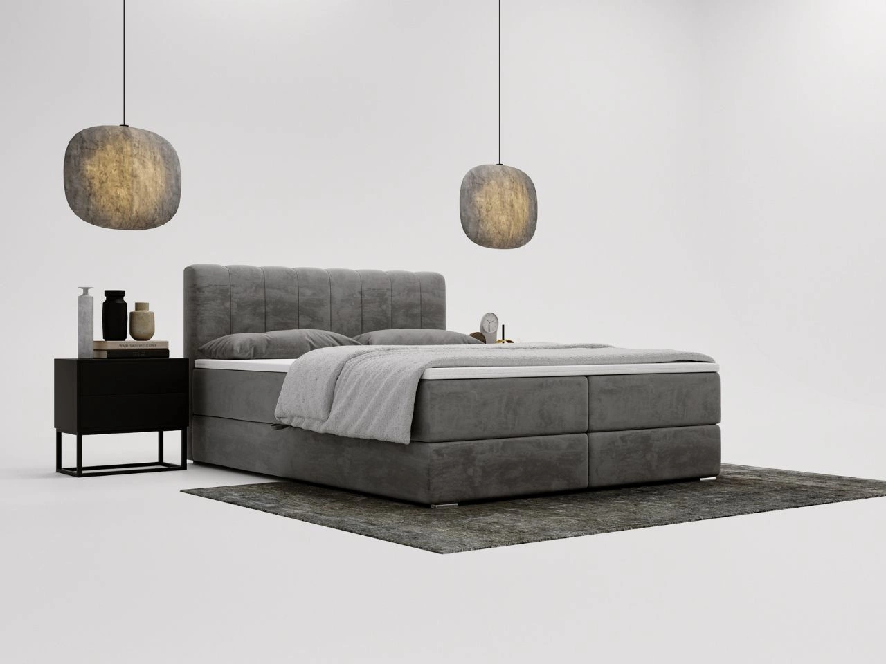 Łóżko kontynentalne z pojemnikami na pościel 120x200 Forte Szare