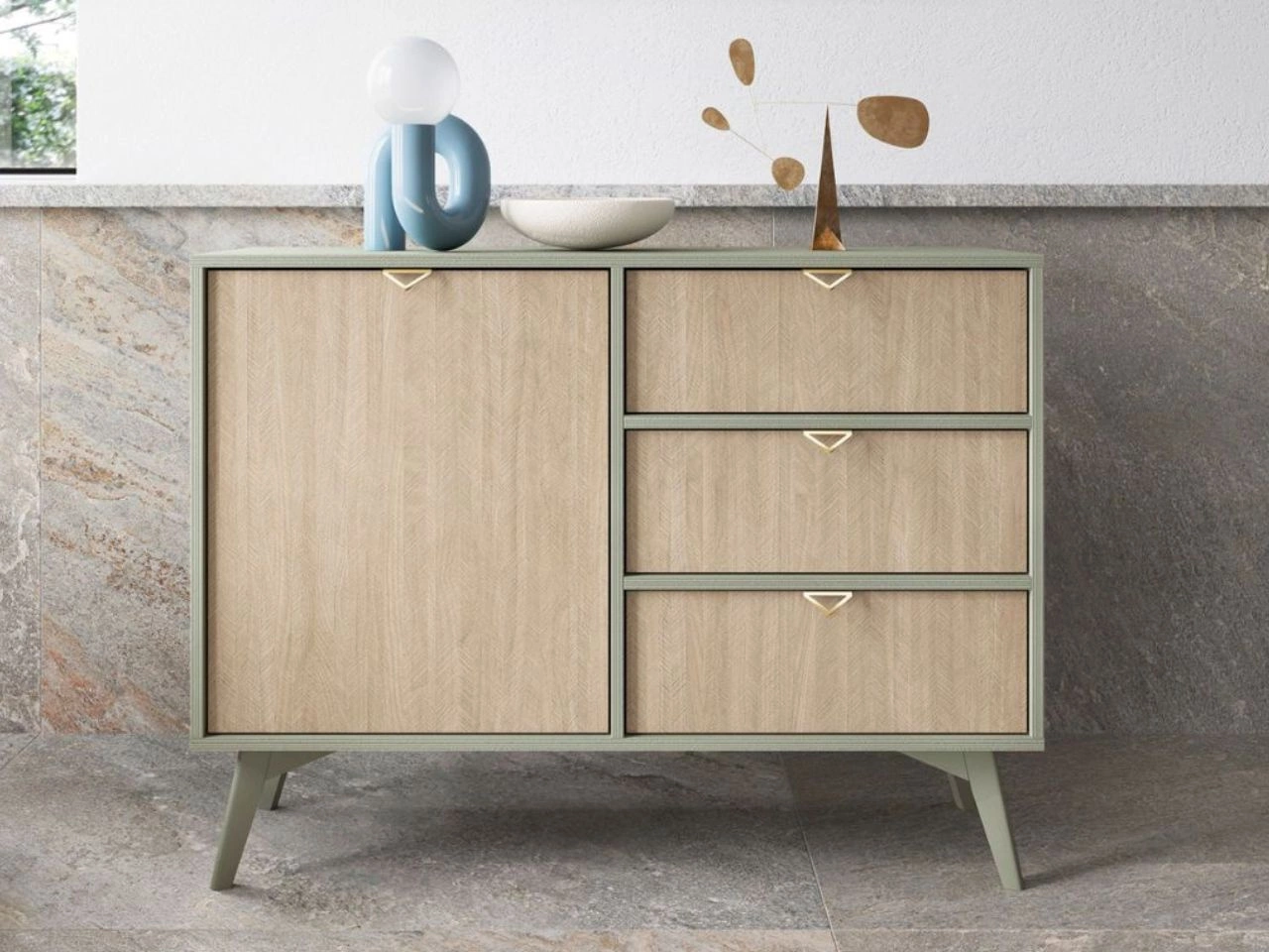 Komoda z drzwiami i szufladami 106 cm Modena Eukaliptus