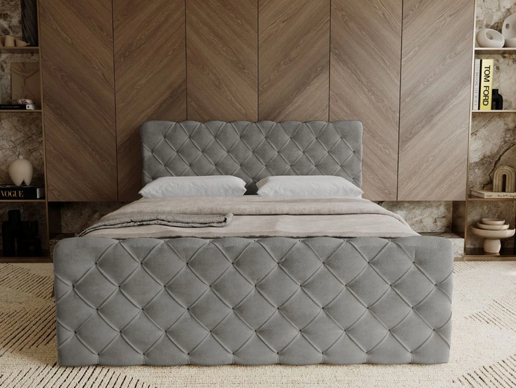 Łóżko kontynentalne z pojemnikiem na pościel 120x200 Lunaris Szare