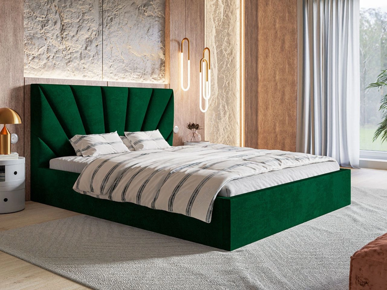 Łóżko tapicerowane z pojemnikiem i stelażem 180x200 Orlo ciemnozielone