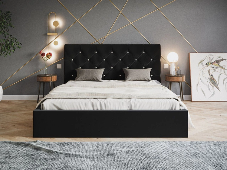 Łóżko tapicerowane z pojemnikiem i stelażem 160x200 Selva Czarny