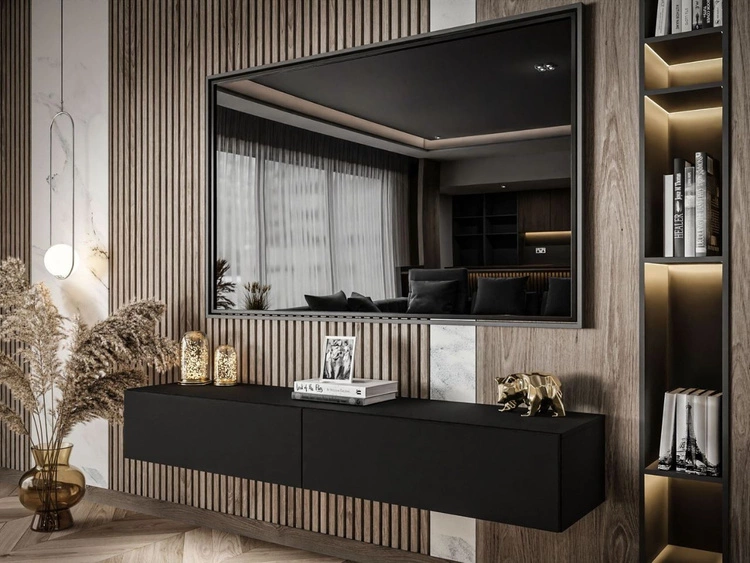 Szafka RTV dwudrzwiowa wisząca 175 cm z oświetleniem LED Sorelle czarny mat