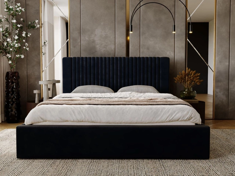 Łóżko tapicerowane z pojemnikiem i stelażem 120x200 Malmo Ciemny niebieski