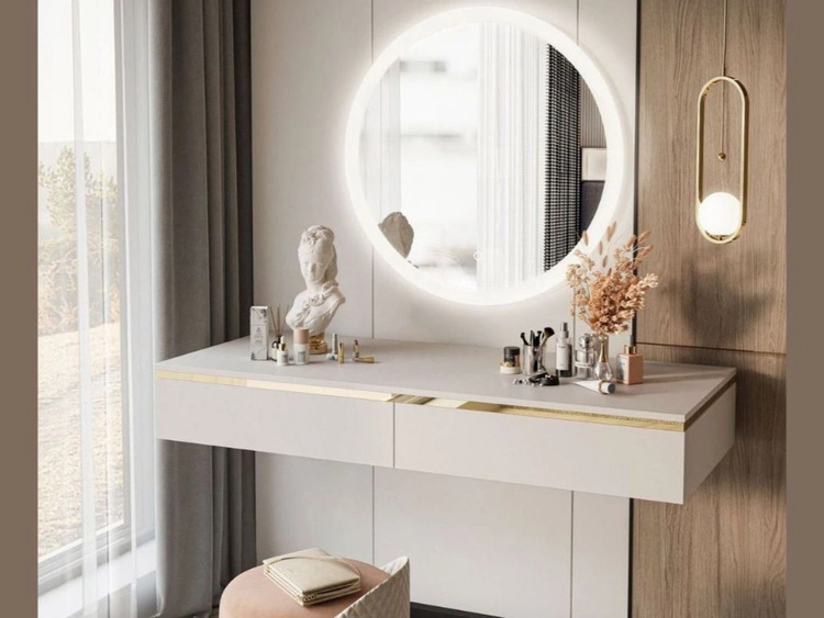 Toaletka wisząca glamour z szufladami, lustrem i oświetleniem LED Evare Kaszmir