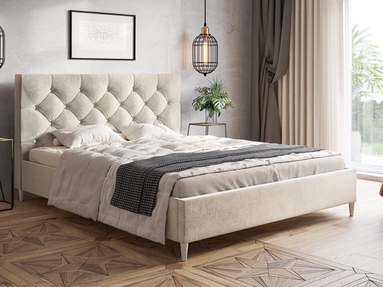 Łóżko tapicerowane ze stelażem 140x200 Tril Beżowe