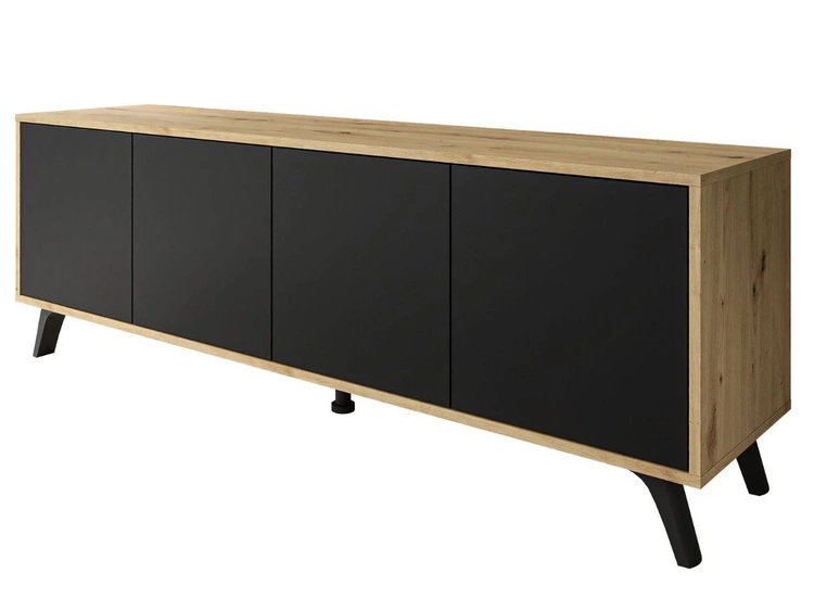 Szafka RTV pod telewizor z drzwiczkami i czarnymi nogami Vivance Czarny i dąb artizan
