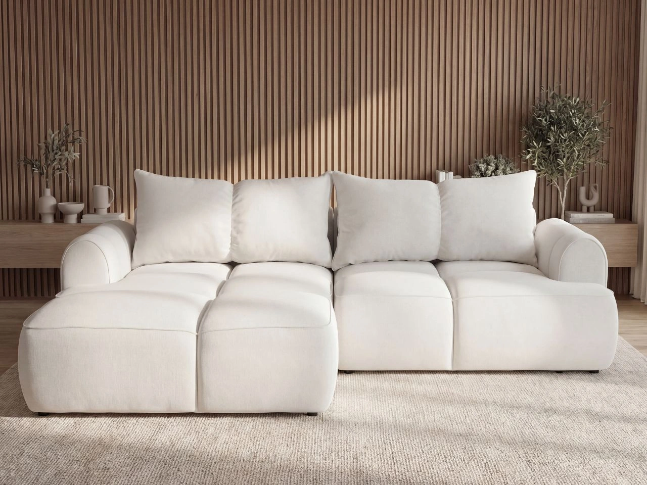 Narożnik L Lewy z funkcją spania i pojemnikiem Boono Kremowy