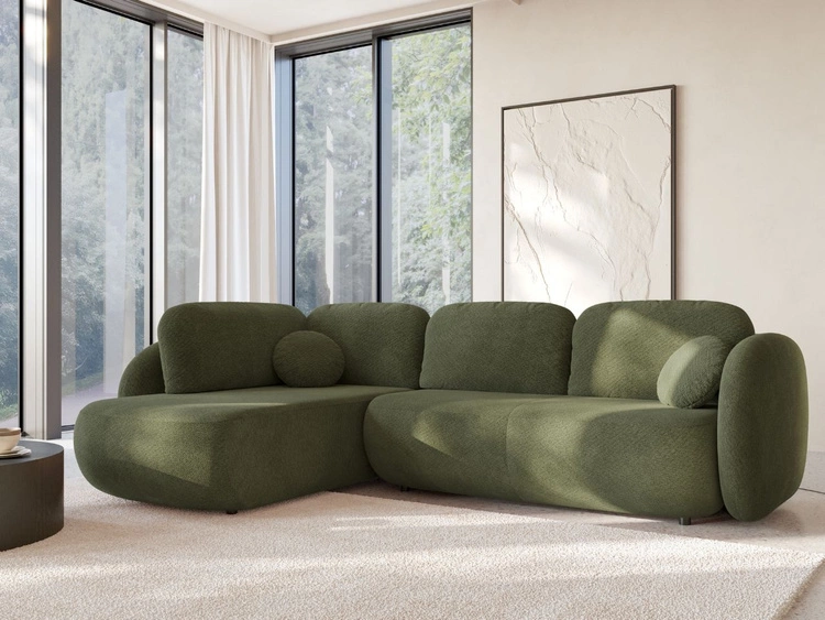 Narożnik z funkcją spania i pojemnikiem Prawy Carino Zielony