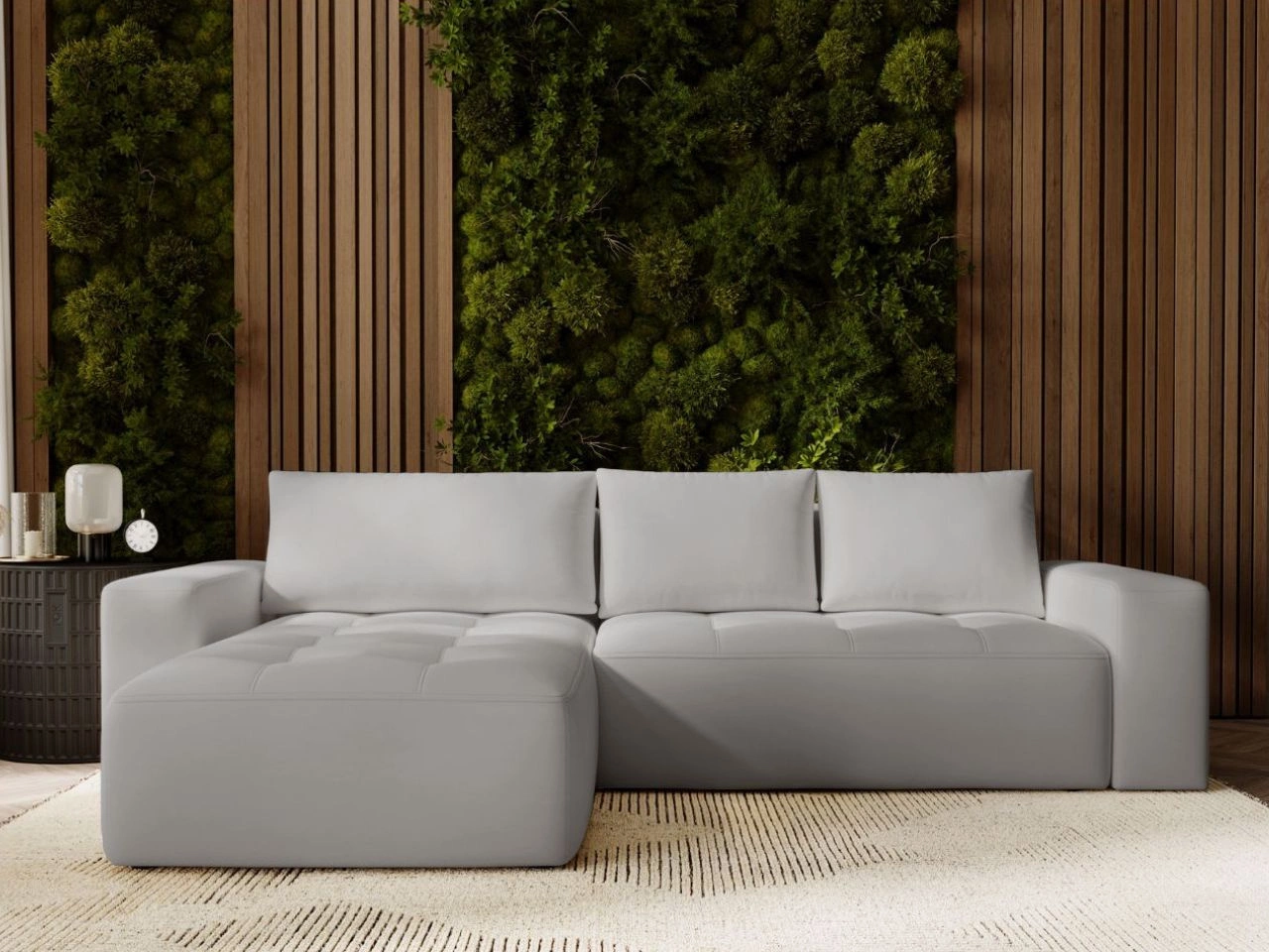 Narożnik L Lewy z funkcją spania i pojemnikiem Portland Jasnoszary