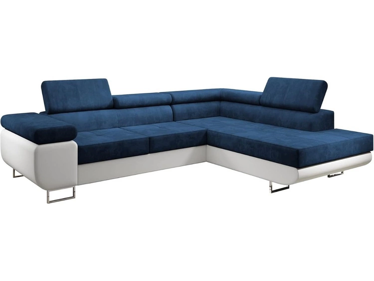 Narożnik prawy z funkcją spania i pojemnikiem Solam L Ciemny niebieski, Biały