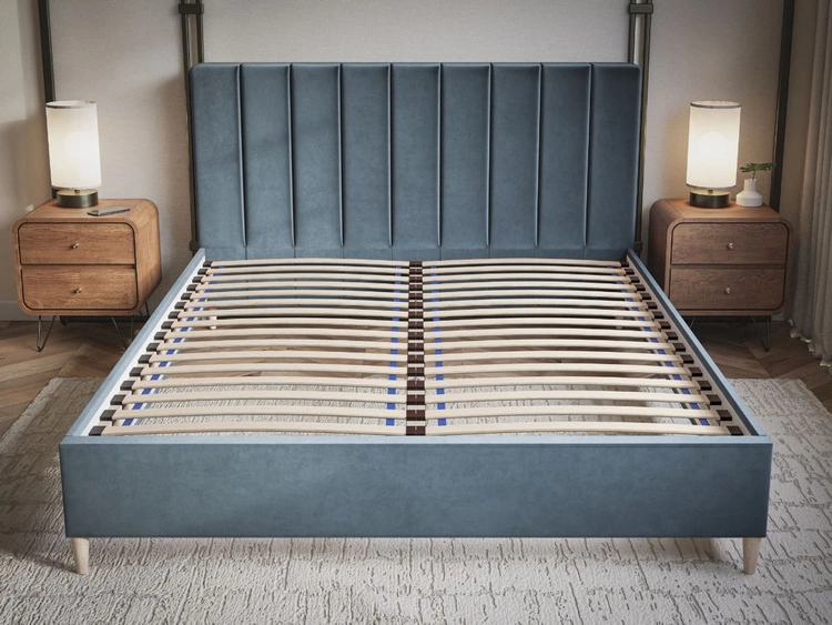 Łóżko tapicerowane ze stelażem 160x200 Snazi Ciemny niebieski