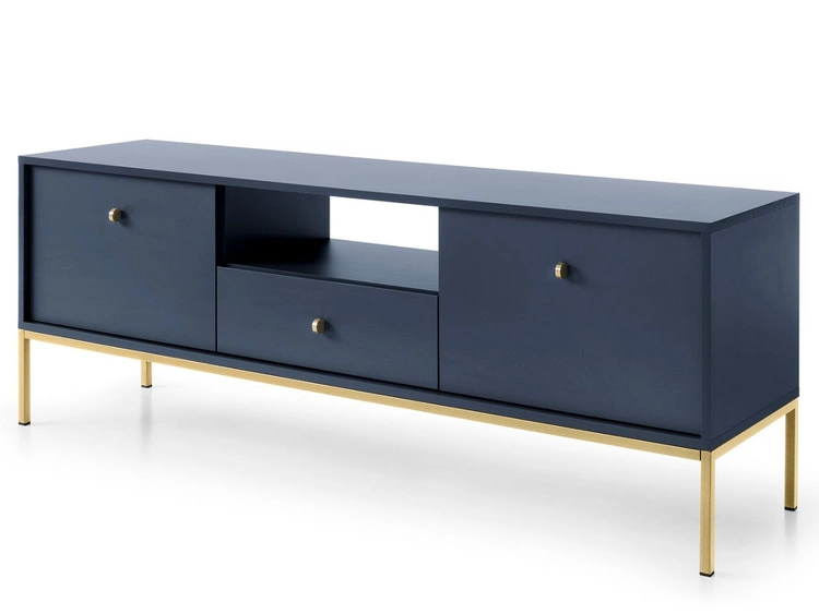 Szafka pod telewizor z szufladami i drzwiczkami na złotych nóżkach Amor Granatowa