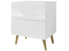 Stolik nocny z szufladami na złotych nogach Noaé Lux Biały połysk 