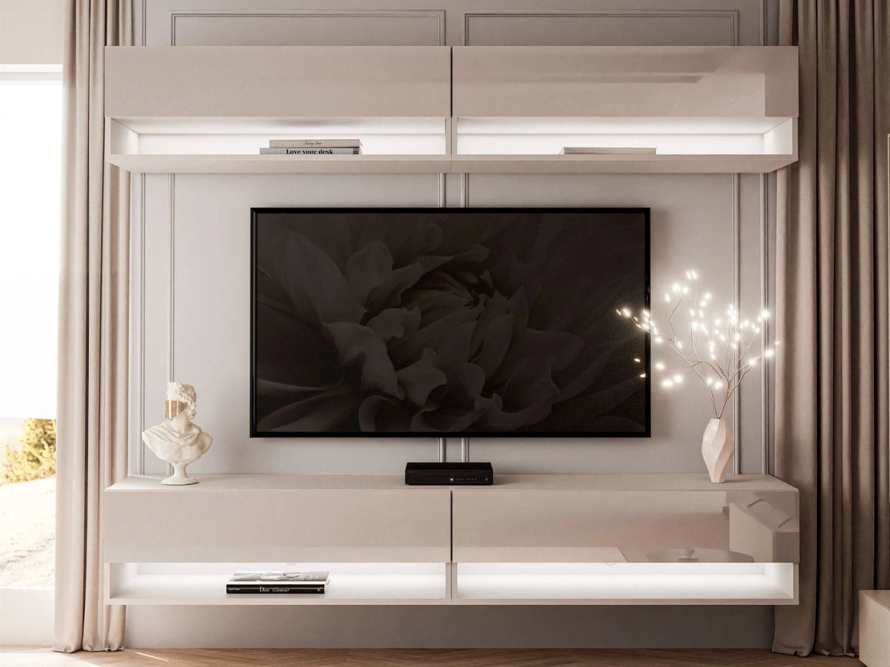 Meblościanka wisząca z oświetleniem LED Aurelie Kaszmir połysk