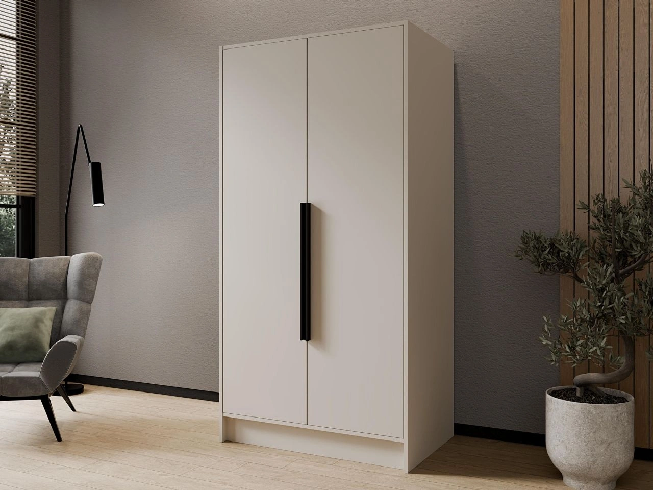 Szafa otwierana 100 cm Perugia Kaszmir z czarnymi uchwytami