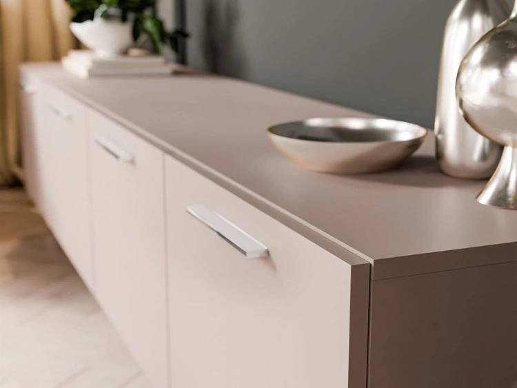 Meblościanka do salonu z oświetleniem LED na srebrnych nogach Noaé Kaszmir