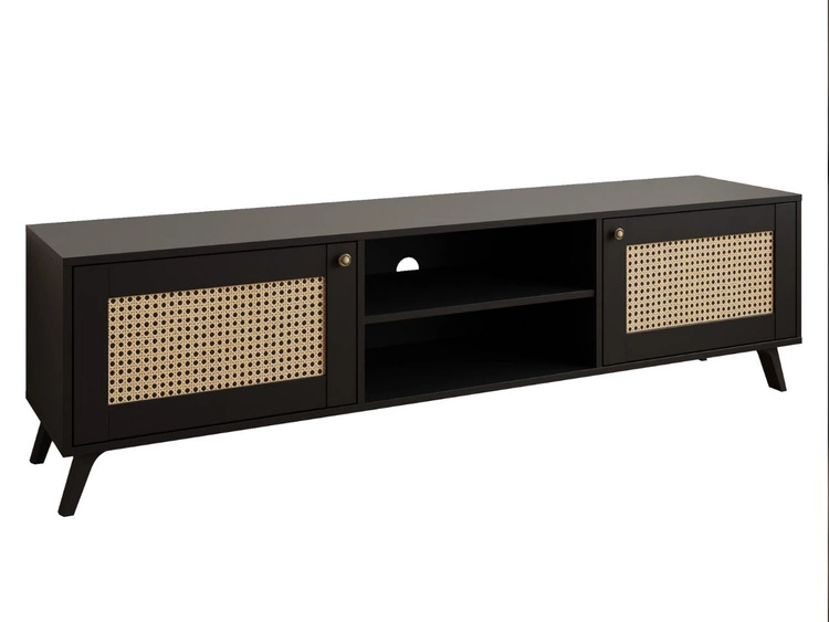 Szafka RTV boho dwudrzwiowa z imitacją ażurowego frontu Bellance czarna
