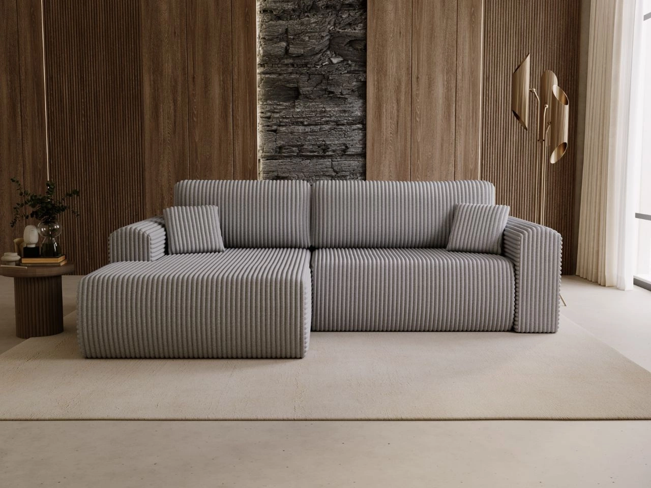 Narożnik z funkcją spania i pojemnikiem Belvio lewy Jasnoszary