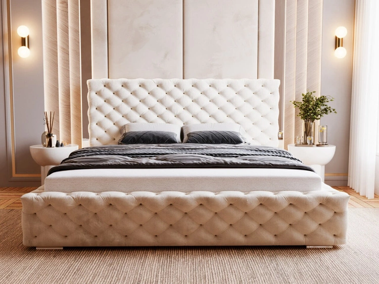 Łóżko tapicerowane z pojemnikiem i stelażem 200x200 Astra Beżowy