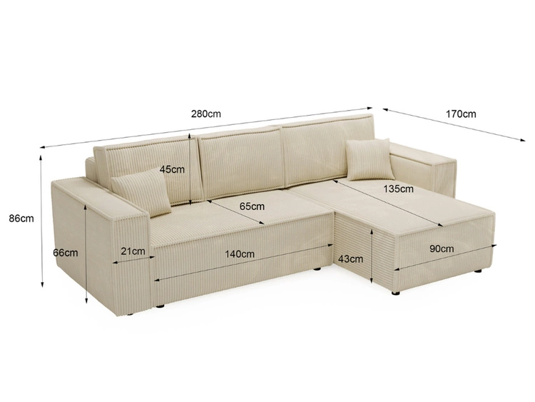 Narożnik L uniwersalny z funkcją spania i pojemnikiem Prato XL Beżowy