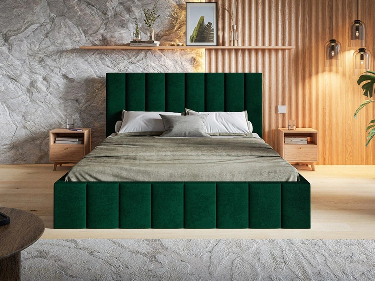 Łóżko tapicerowane z pojemnikiem i stelażem Siena 180x200 zielony