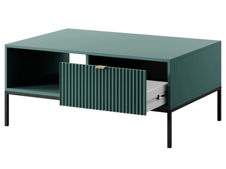 Stolik kawowy z szufladą Amber zielony na czarnych nogach