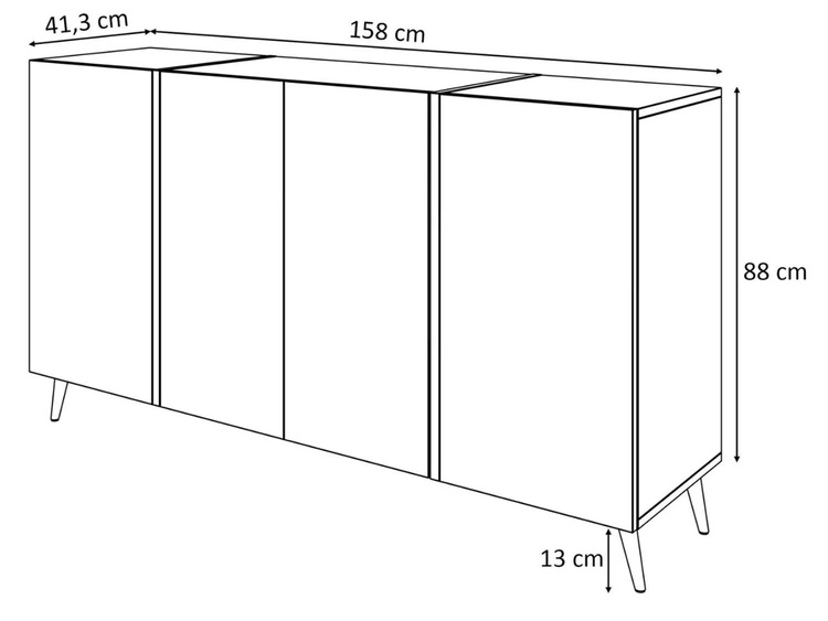 Czterodrzwiowa komoda 158 cm w stylu glamour ze złotymi uchwytami i nogami Lunelie czarny połysk