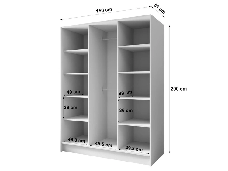 Szafa otwierana z lustrem 150 cm Lucca Czarna z złotymi uchwytami