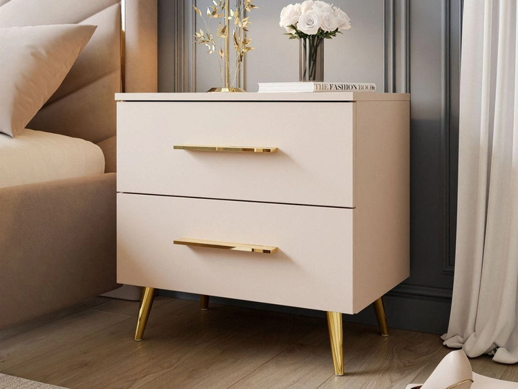 Stolik nocny z dwoma szufladami na złotych nóżkach Nuveo Kaszmir