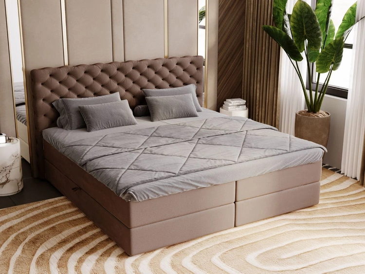 Łóżko kontynentalne z pojemnikiem na pościel 140x200 Bergamo brązowe