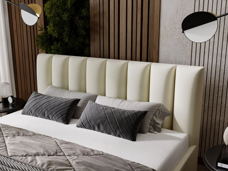 Łóżko tapicerowane z pojemnikiem i stelażem 180x200 Neos Beżowe
