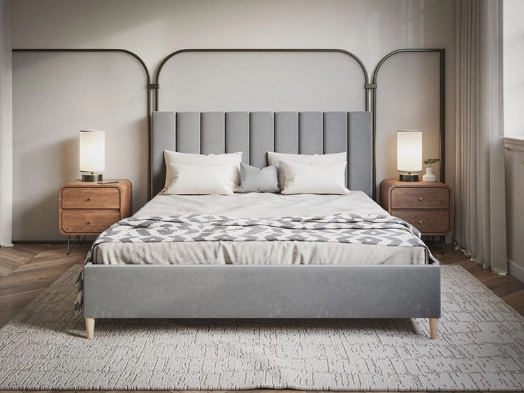 Łóżko tapicerowane ze stelażem 140x200 Snazi Szary