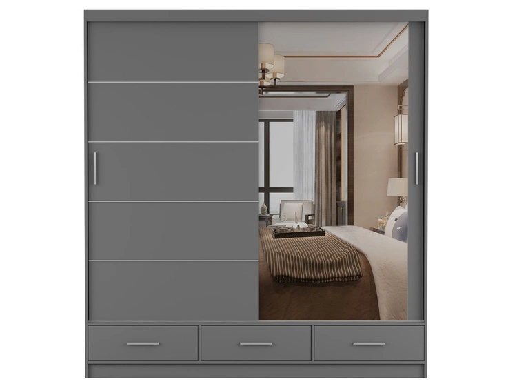 Szafa trzydrzwiowa z drzwiami przesuwnymi 203 cm Fiore Szara