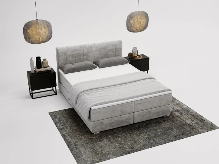 Łóżko kontynentalne z pojemnikami na pościel 120x200 Forte Jasnoszare