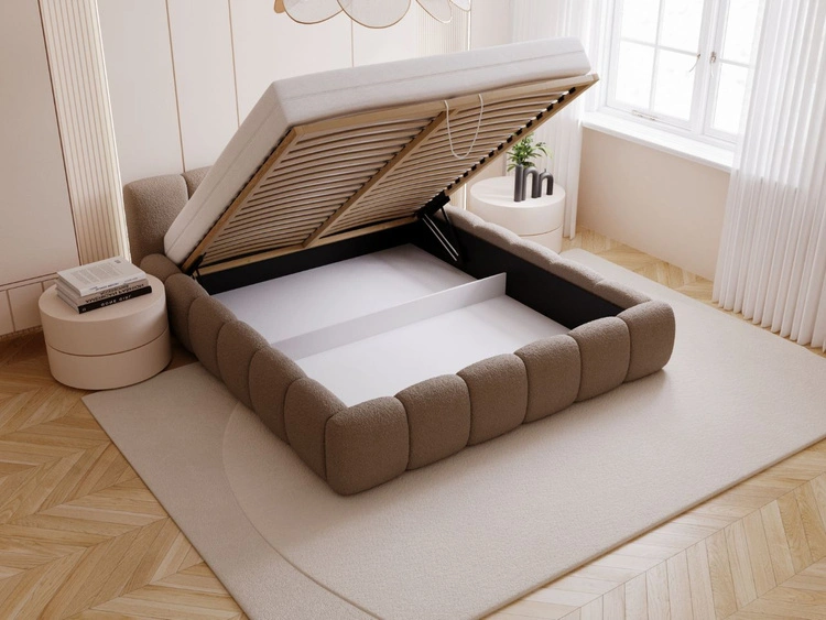 Łóżko tapicerowane z pojemnikiem i stelażem 200x200 Cloud Low brązowe