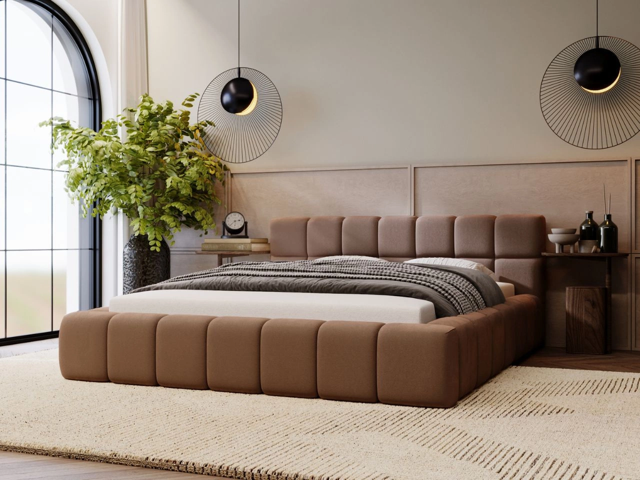 Łóżko tapicerowane z pojemnikiem i stelażem 140x200 Alicante Brązowy