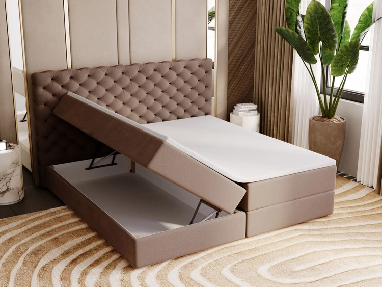 Łóżko kontynentalne z pojemnikiem na pościel 140x200 Bergamo brązowe