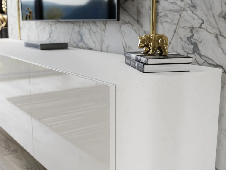 Meblościanka do salonu na złotych nogach Noaé Biały połysk